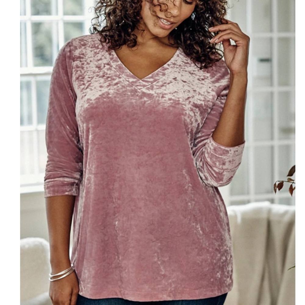 J. Jill Crushed V-Neck Velvet Blouse in Dusty Rose Size Large